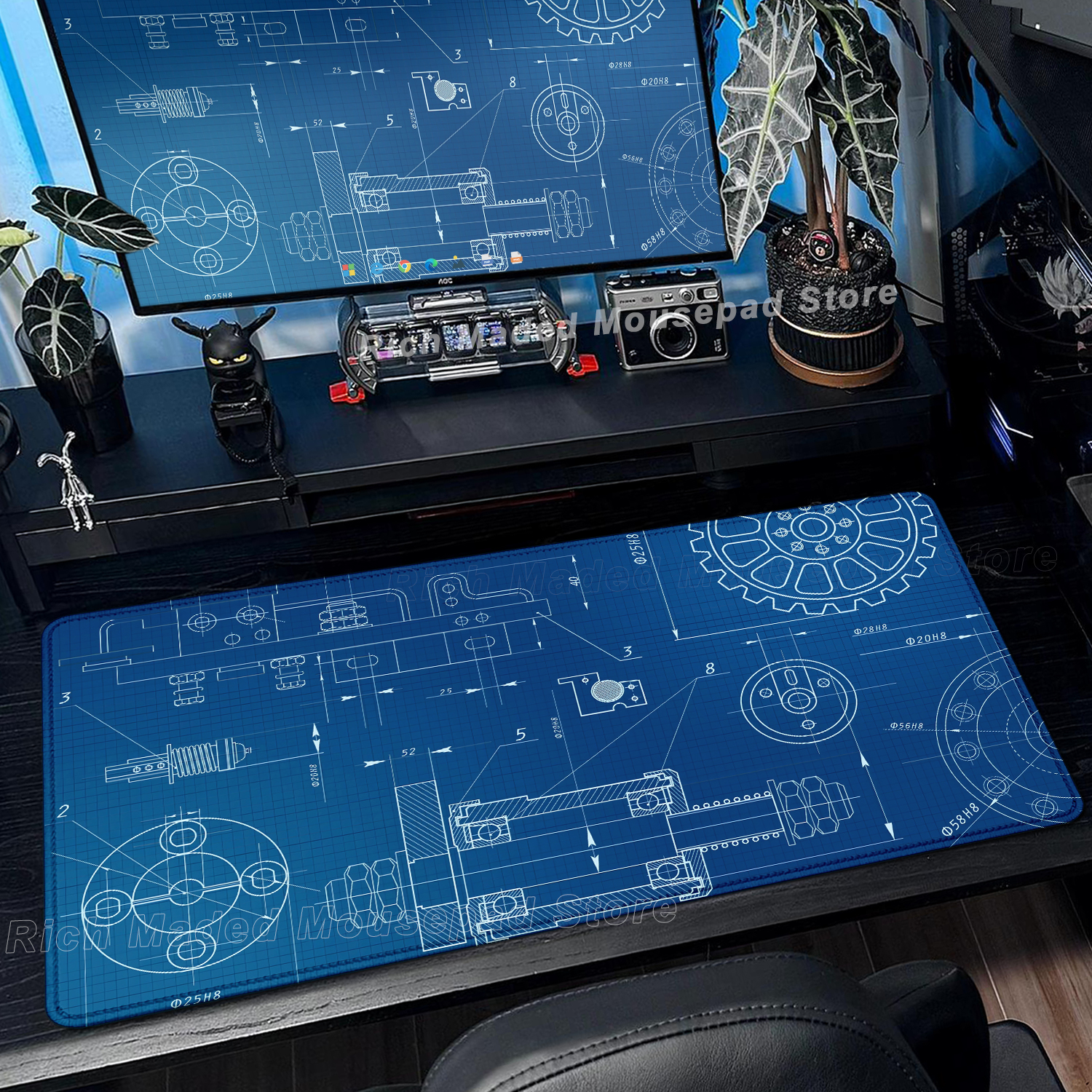 Pc Gaming Drawing - Black Large Mouse Pad Engineer Mechanical