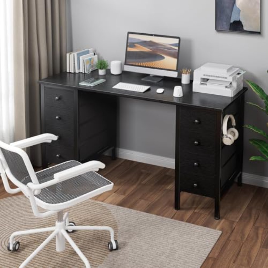 Black Gaming Desk with Fabric  - Pc Gaming Drawing ulasan dan harga