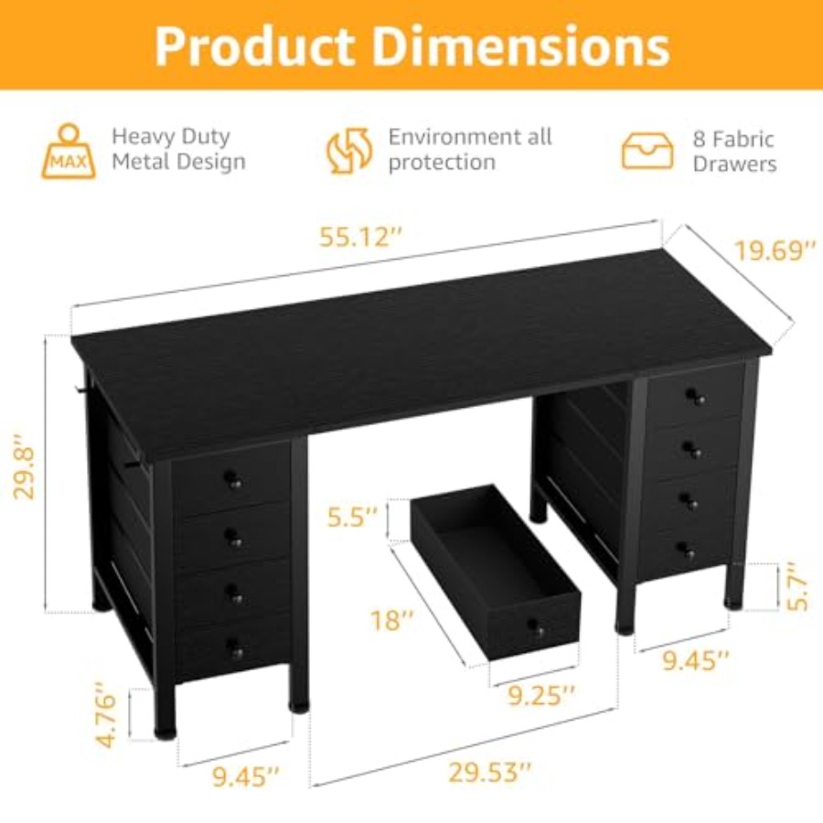 Black Gaming Desk with Fabric  - Pc Gaming Drawing ulasan dan harga