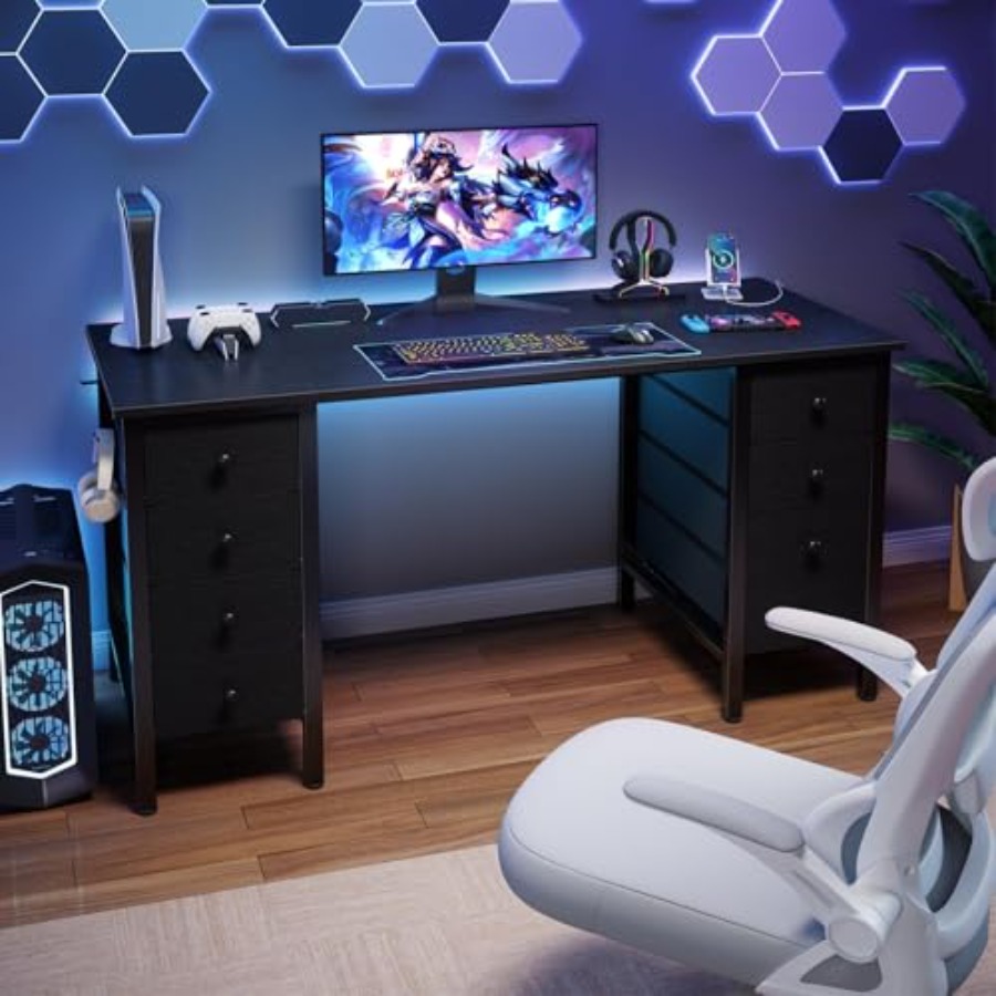 Black Gaming Desk with Fabric  - Pc Gaming Drawing ulasan dan harga