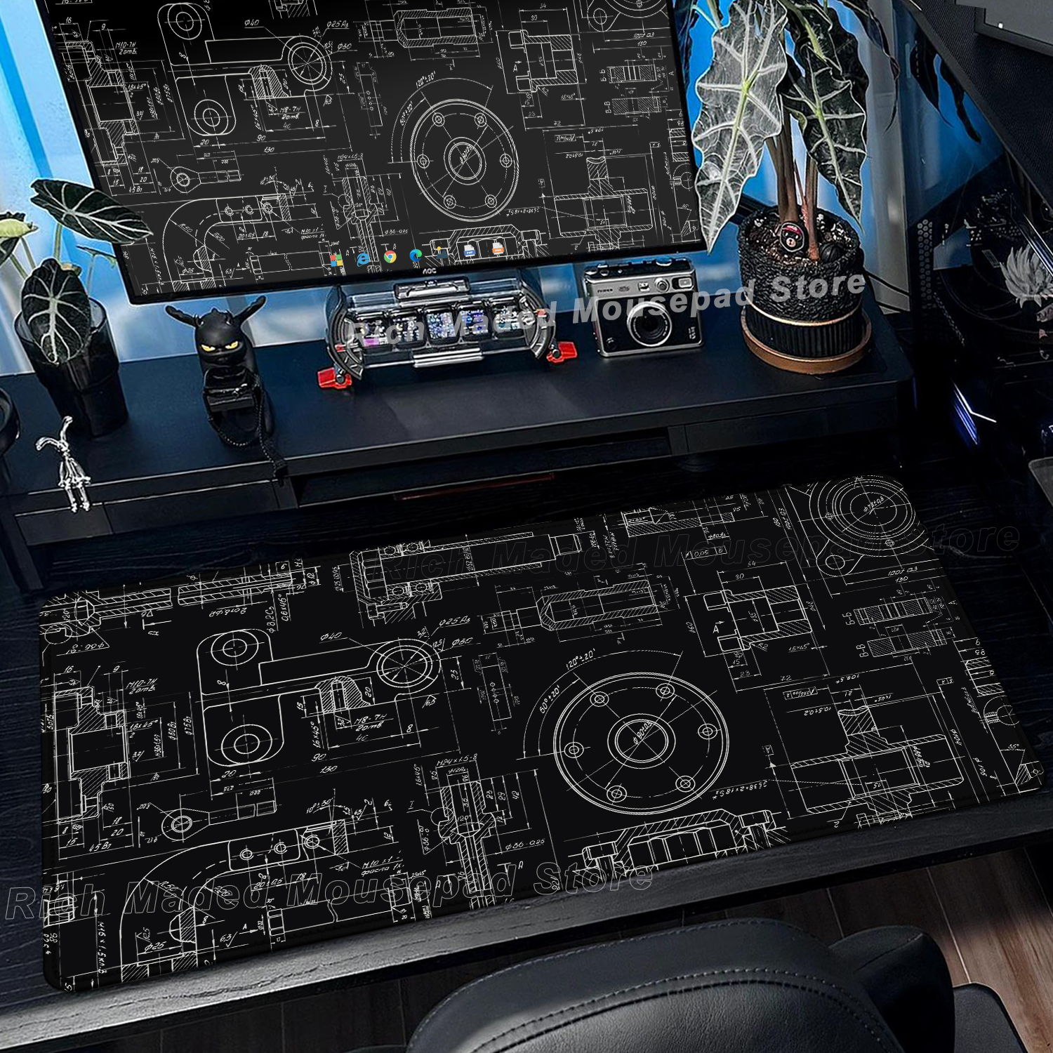 Black Large Mouse Pad Engineer - Pc Gaming Drawing ulasan dan harga