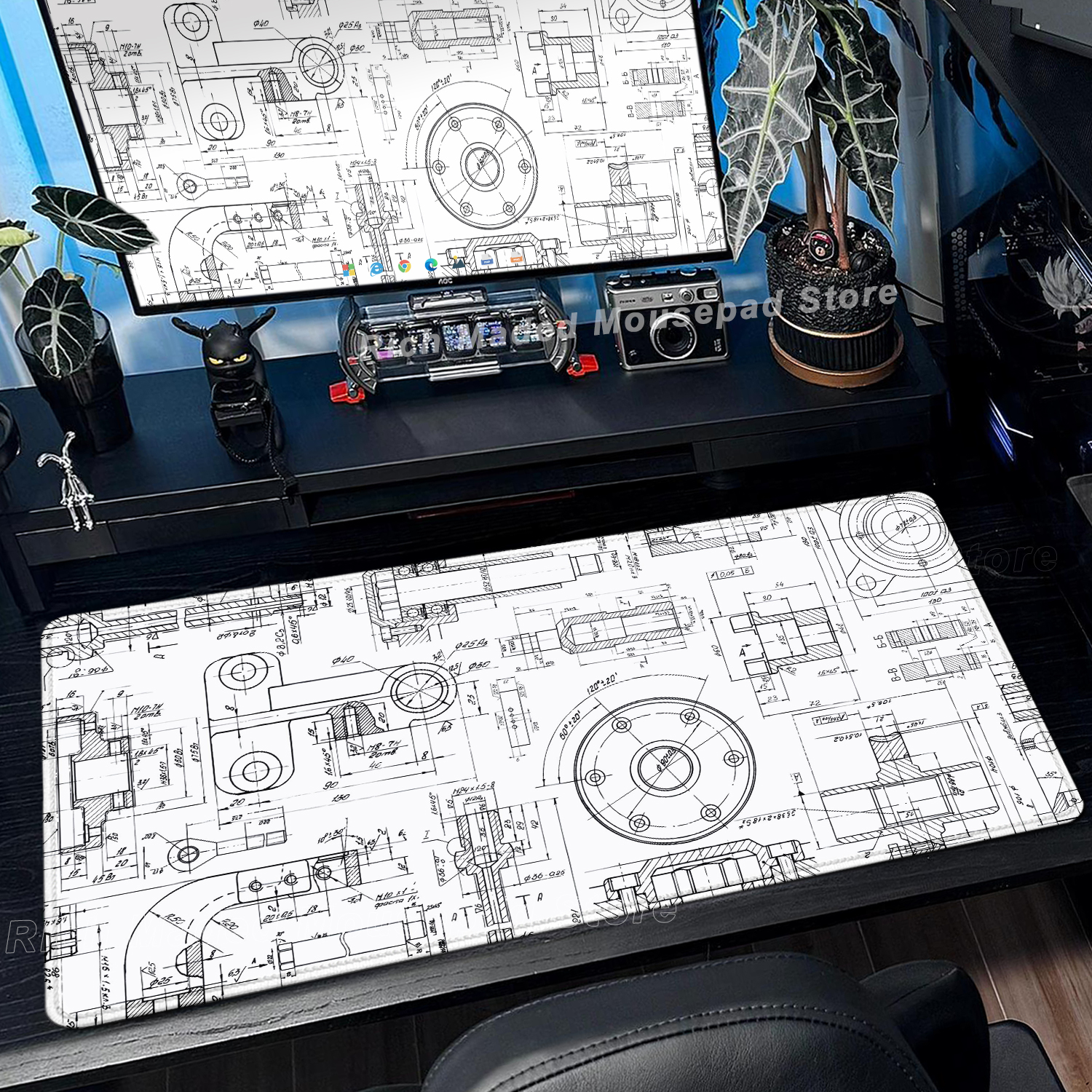 Black Large Mouse Pad Engineer - Pc Gaming Drawing ulasan dan harga