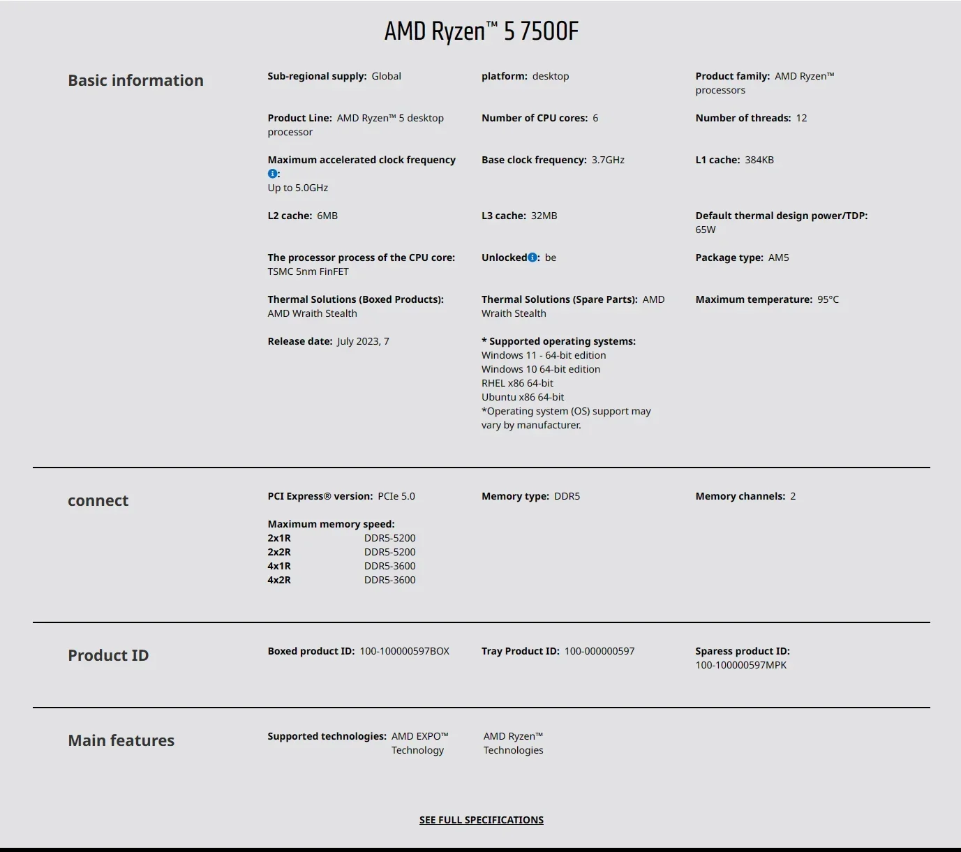 AMD Ryzen 5 7500F 3.7GHz 6-Cor - Pc Gaming New ulasan dan harga